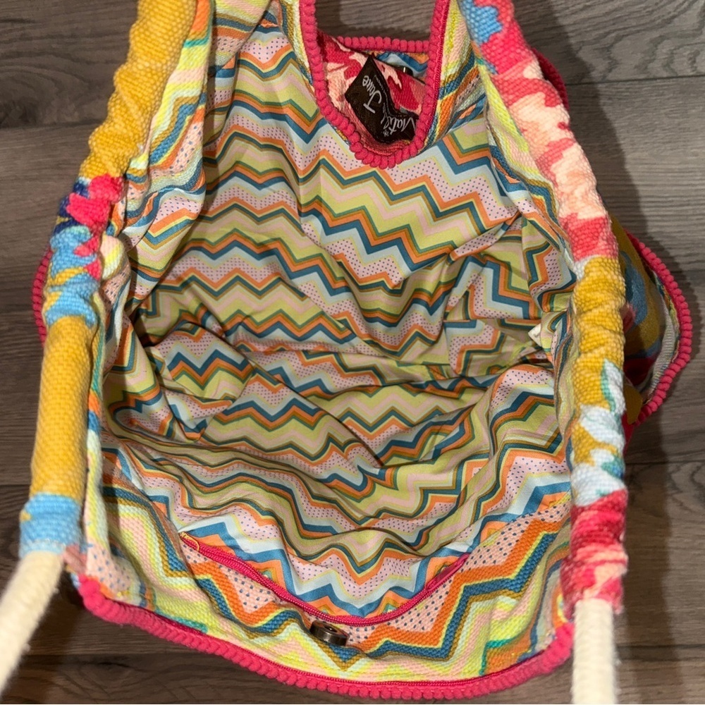 Matilda Jane Clothing Yellow Pink Floral Chevron Gather It Up Tote Bag - Picture 4 of 6